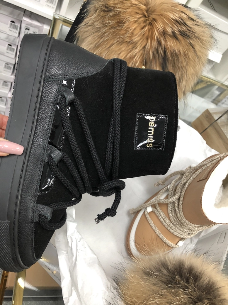 Buty emu śniegowce skórzane zamszowe z ozdobnym wiązaniem camel I514