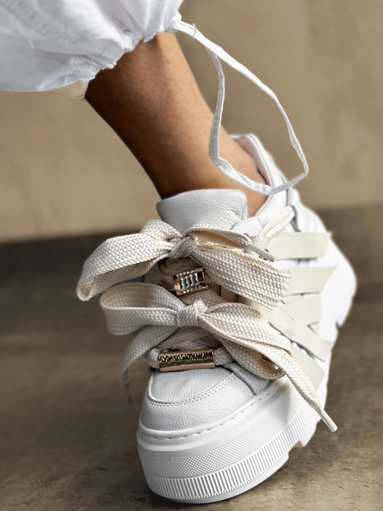 Sneakersy skórzane biało beżowe Premium Hold I611