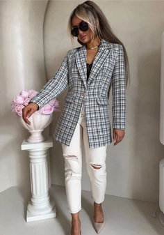 Marynarka LONG krata – szara