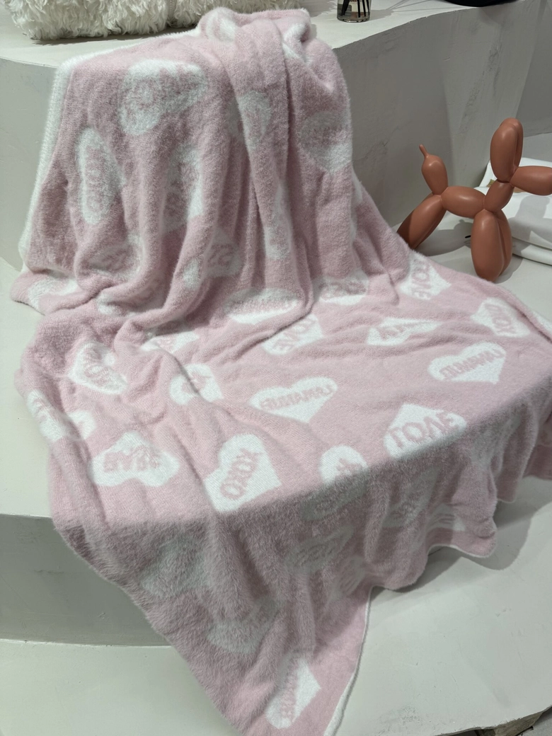 Koc HEARTS ecru/róż