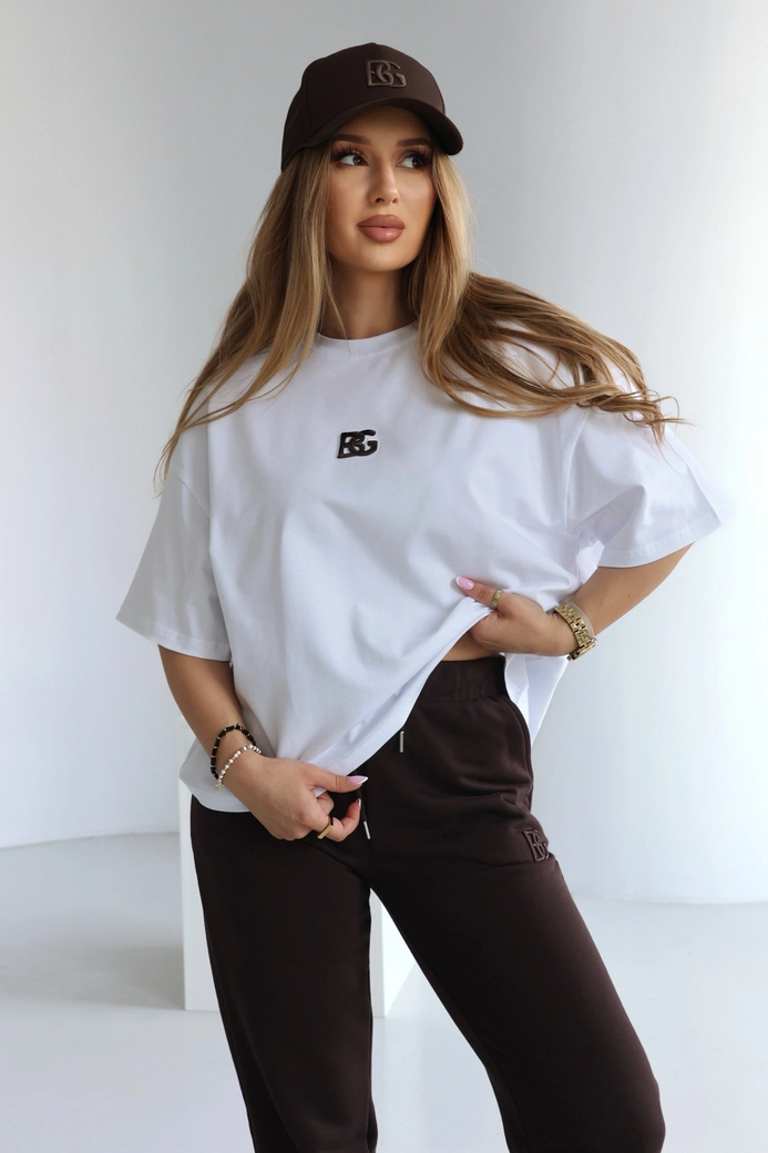T-Shirt damski BG Ocean | biały-gorzka czekolada