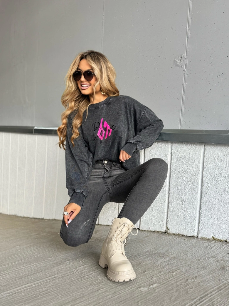 Dekatyzowana bluza MONETTE - czarna