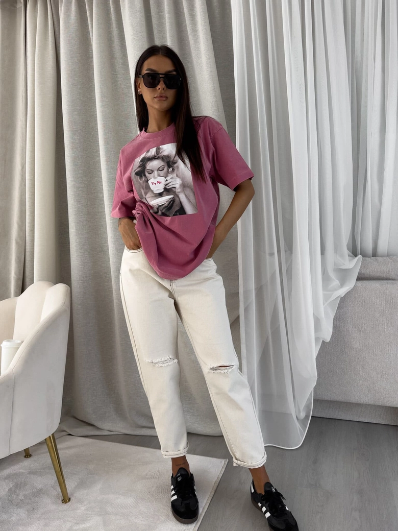 Dekatyzowany t-shirt ROLLER - brudny róż