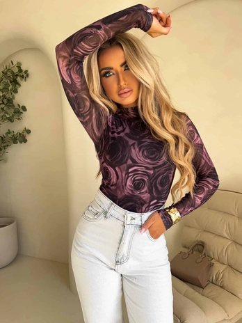 Bluzka SKIN transparent print rose – brudny róż