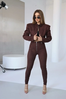 Legginsy damskie BG Button | czekolada