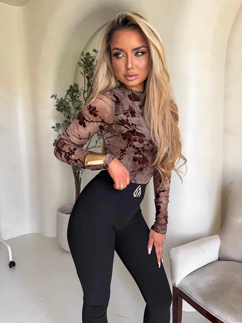 Bluzka SKIN IV transparent print las – czekoladowa