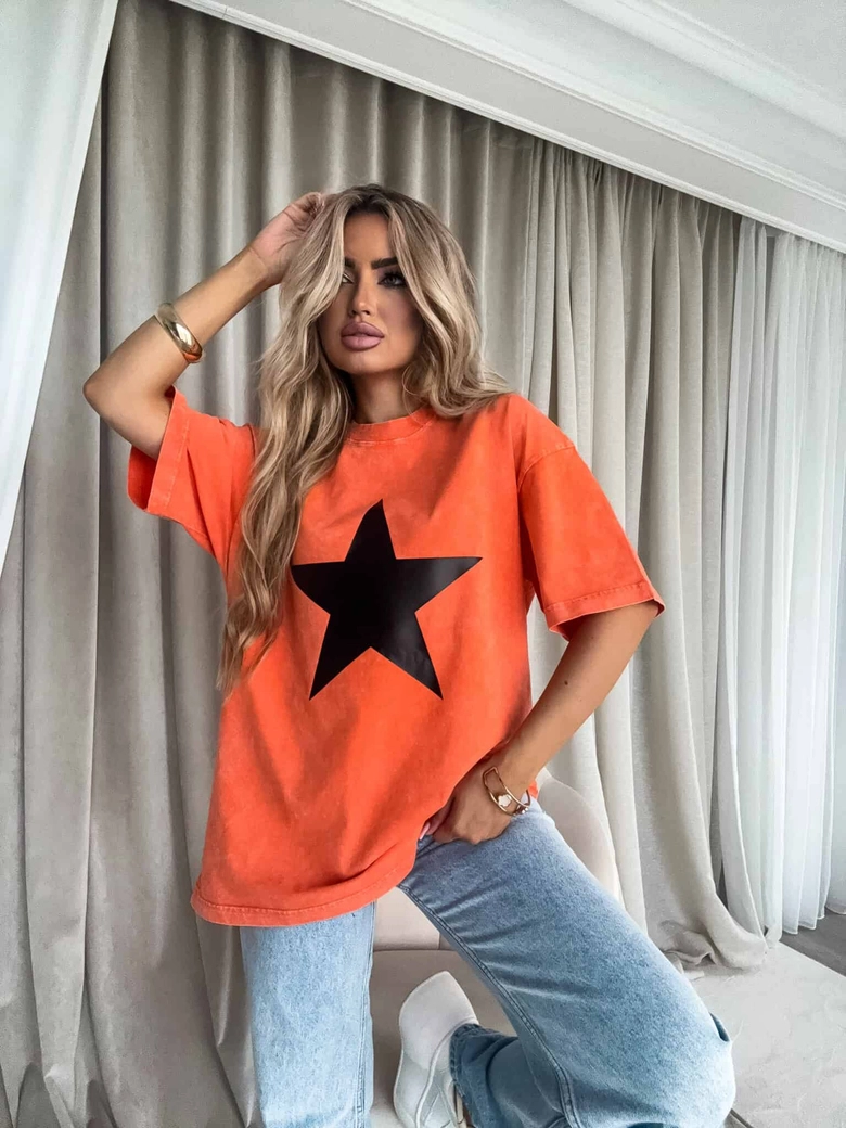 Dekatyzowany T-shirt STAR - pomarańczowy