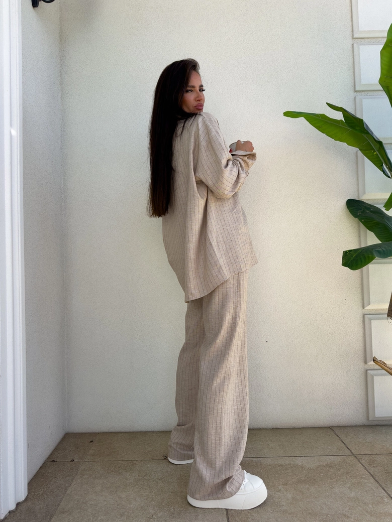 Koszula OVER SPRING natural paski – ciemny beż