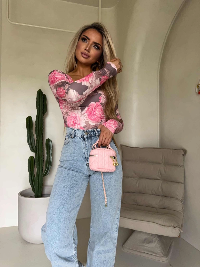 Bluzka VENEZIA print piwonia - mokka