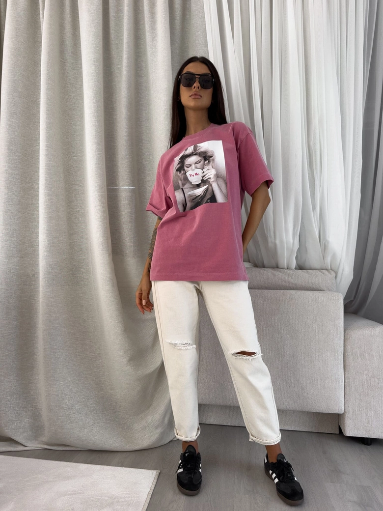 Dekatyzowany t-shirt ROLLER - brudny róż