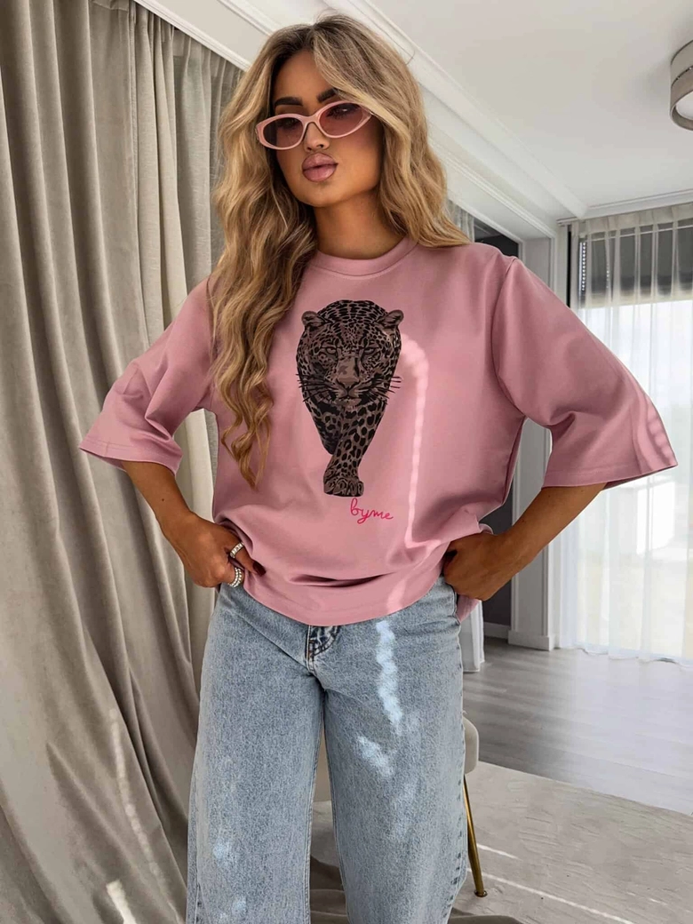 T-SHIRT MEDIUM TIGER - brudny róż