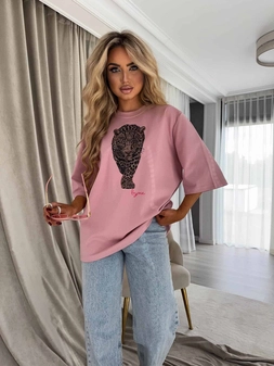 T-SHIRT MEDIUM TIGER - brudny róż