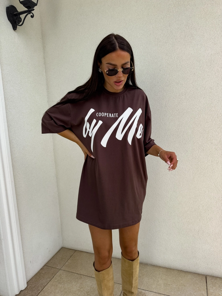 Tuniko sukienka t-shirt COLA - czekoladowa