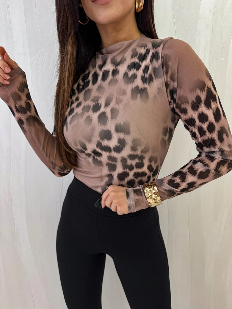Bluzka SKIN transparent gepard – beżowa C19202