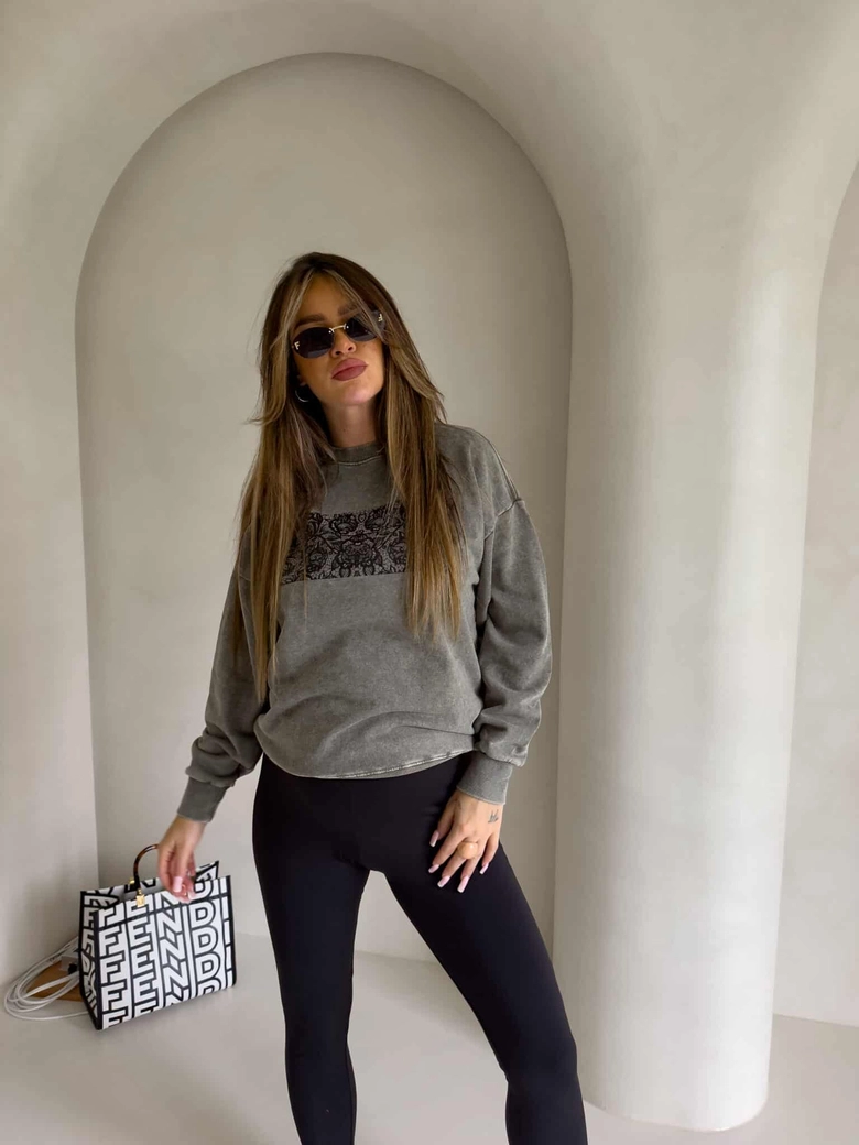 Dekatyzowana bluza KORONKA - khaki