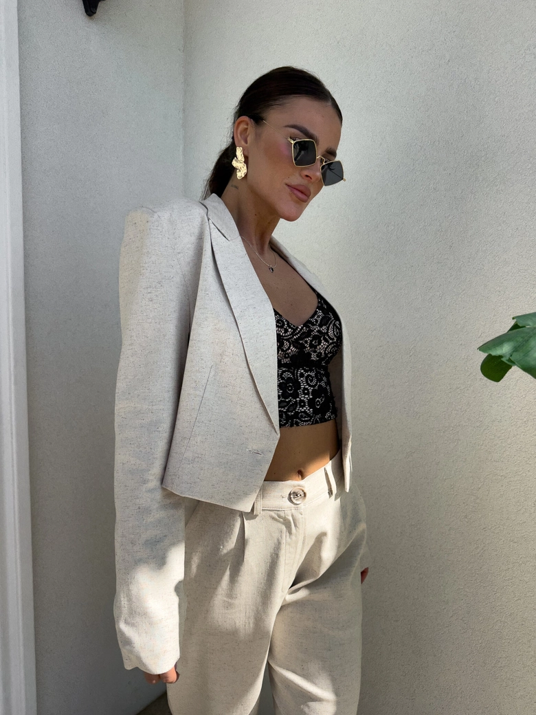 Marynarka SLIM natural - szaro-beż