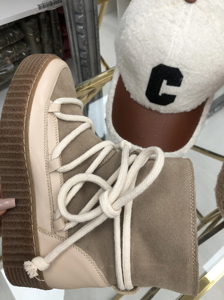 Śniegowce beżowe z wiązaniem I404