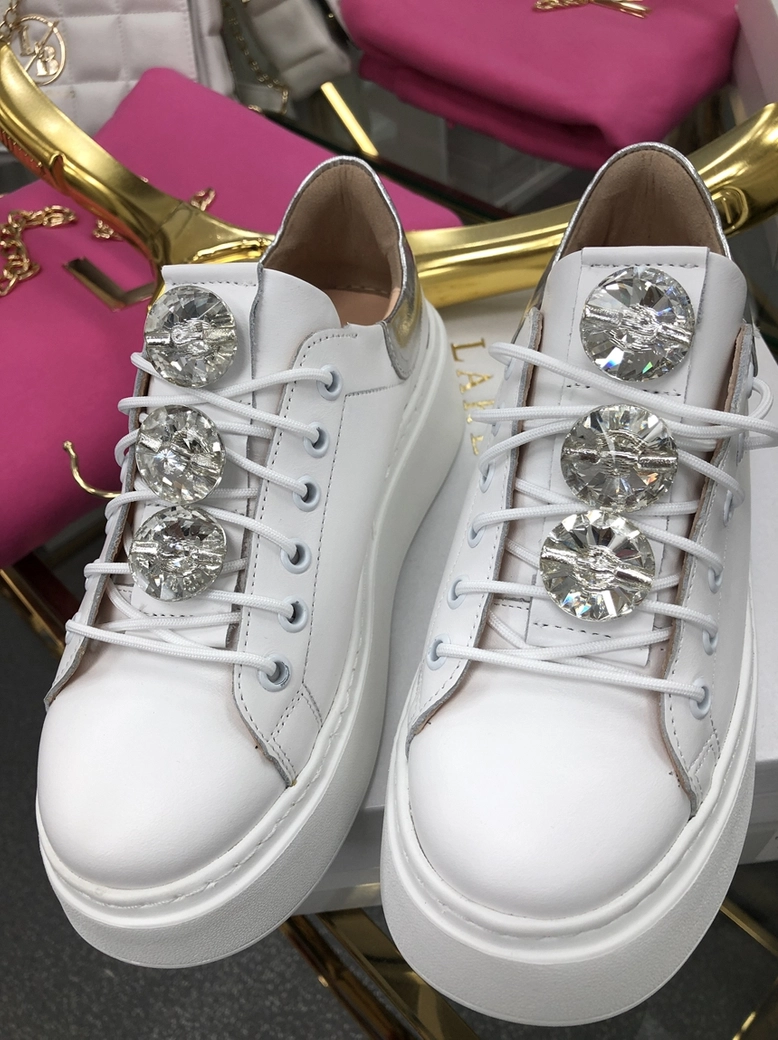 Sneakersy na wysokiej podeszwie białe Diamonds I549