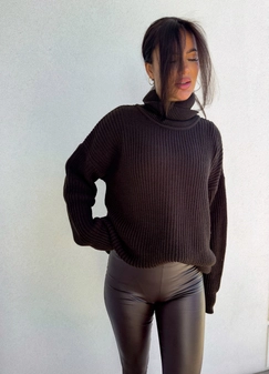 Sweter golf LAVER - czekoladowy DOSTĘPNY OD 18.10.2024r. E17993