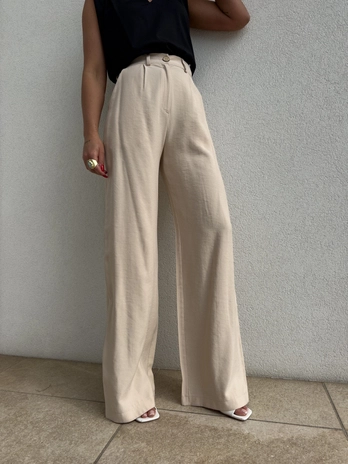 Spodnie SIMPLE wiskoza - jasny beż