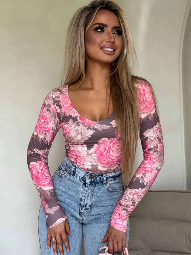 Bluzka VENEZIA print piwonia - mokka