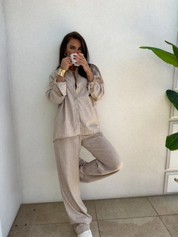 Koszula OVER SPRING natural paski – ciemny beż