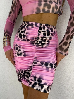 Spódnica MARSZCZONA print gepard – jasny róż