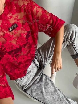 Bluzka MARMARIS II koronka new - czerwona