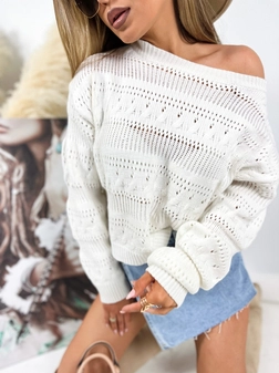 Sweter ażurowy oversize biały E243