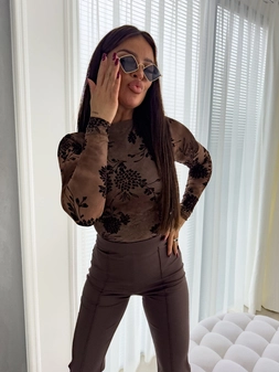 Bluzka SKIN IV transparent print flock – czekoladowa C18530