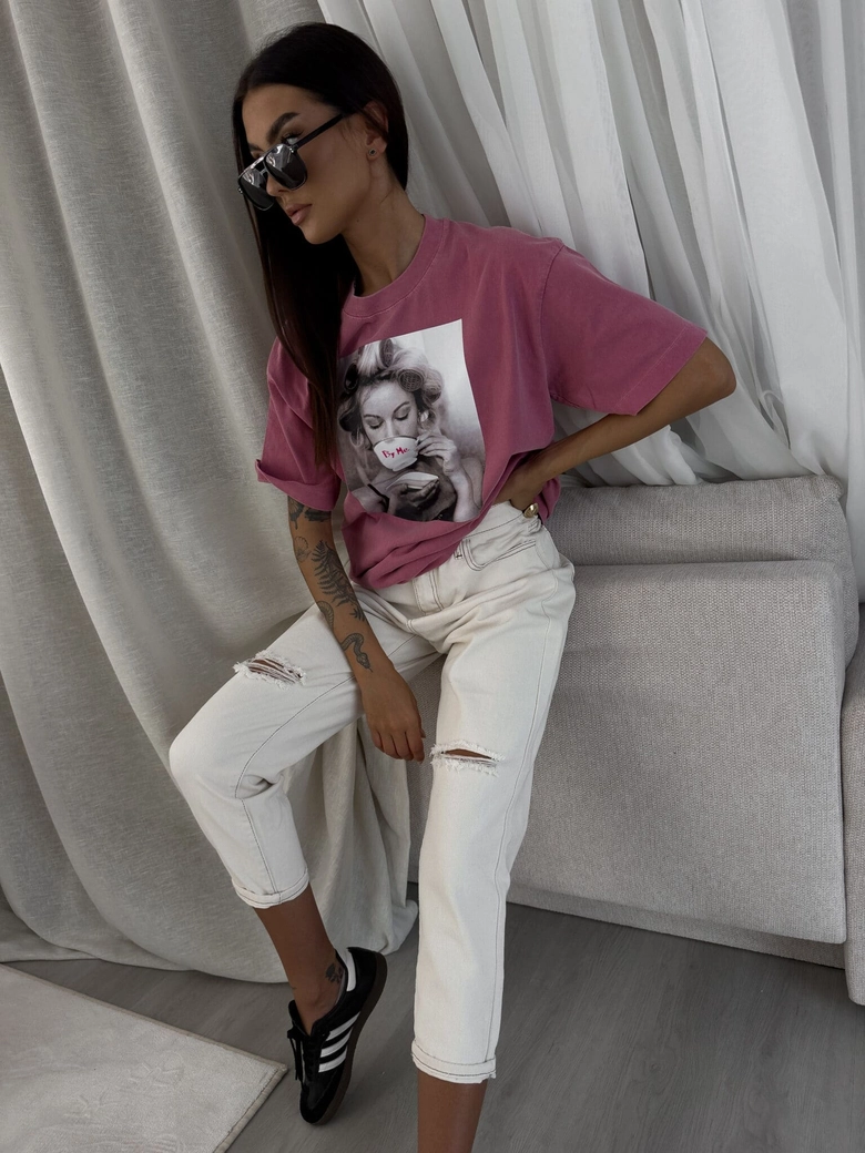 Dekatyzowany t-shirt ROLLER - brudny róż