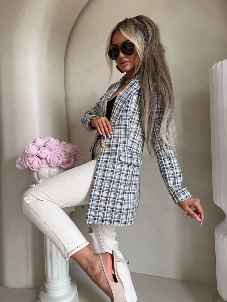 Marynarka LONG krata – szara