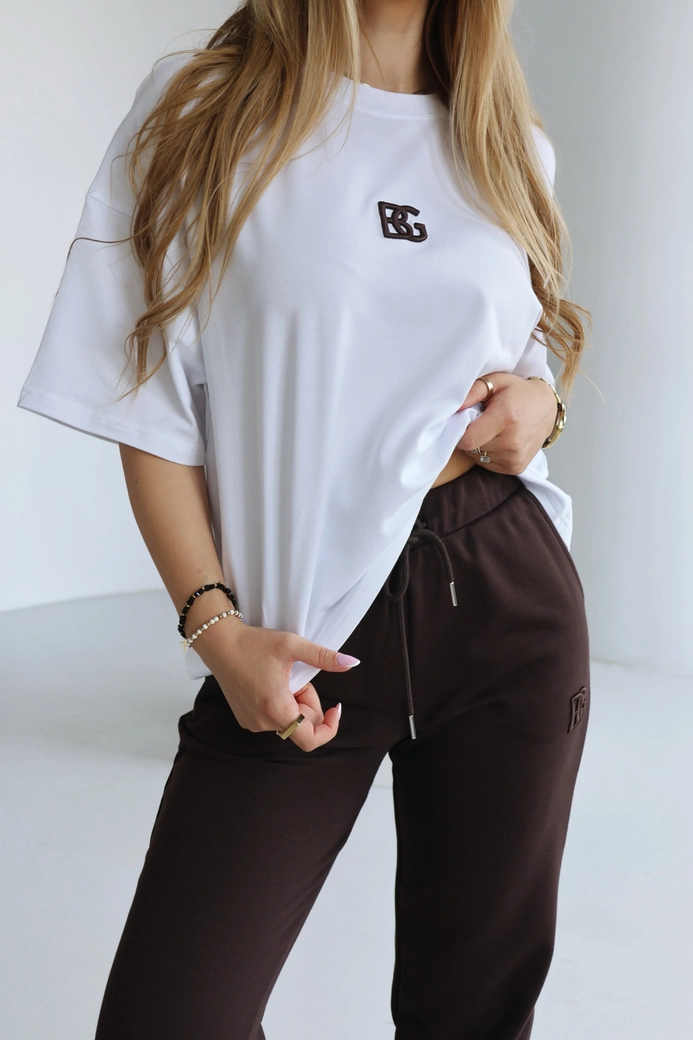 T-Shirt damski BG Ocean | biały-gorzka czekolada