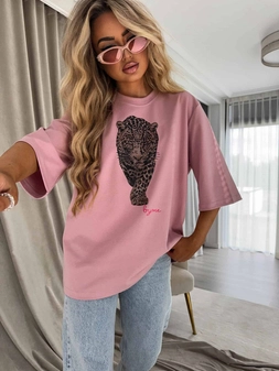 T-SHIRT MEDIUM TIGER - brudny róż