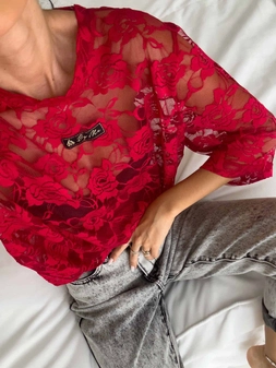 Bluzka MARMARIS II koronka new - czerwona