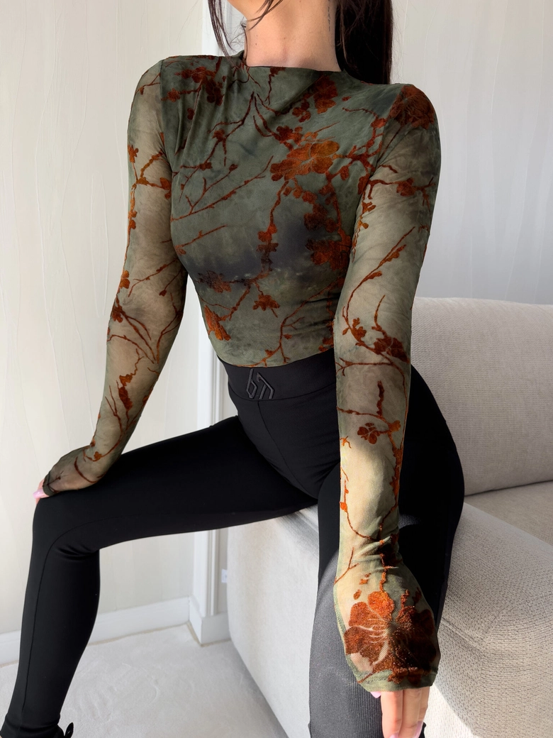 Bluzka SKIN IV transparent print las – ciemna zieleń C18270