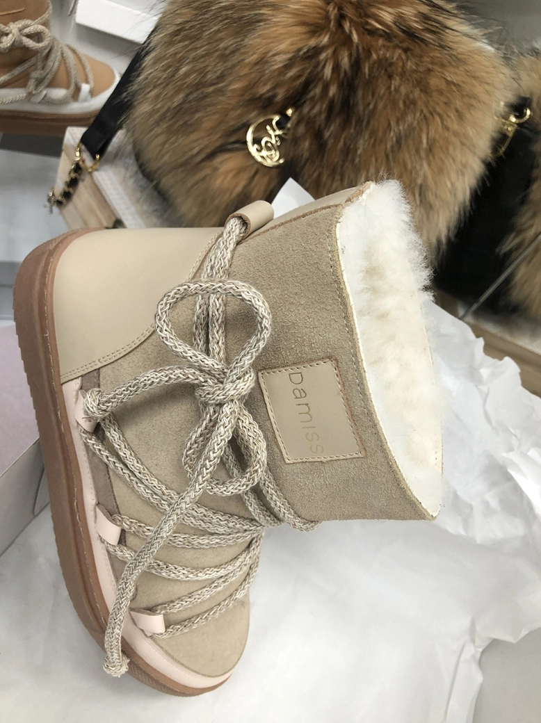Buty emu śniegowce skórzane zamszowe z ozdobnym wiązaniem camel I514