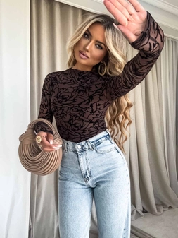 Bluzka SKIN transparent print rose – czekoladowy