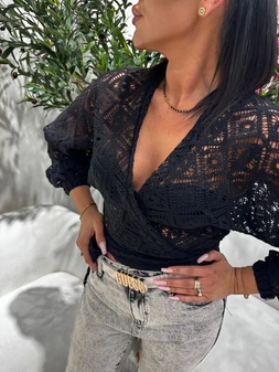 Kimono AŻUROWE romby - czarne