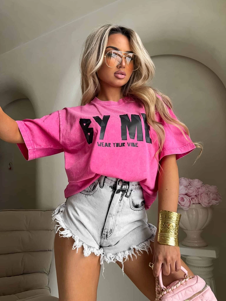 Dekatyzowany t-shirt BALEN - różowy