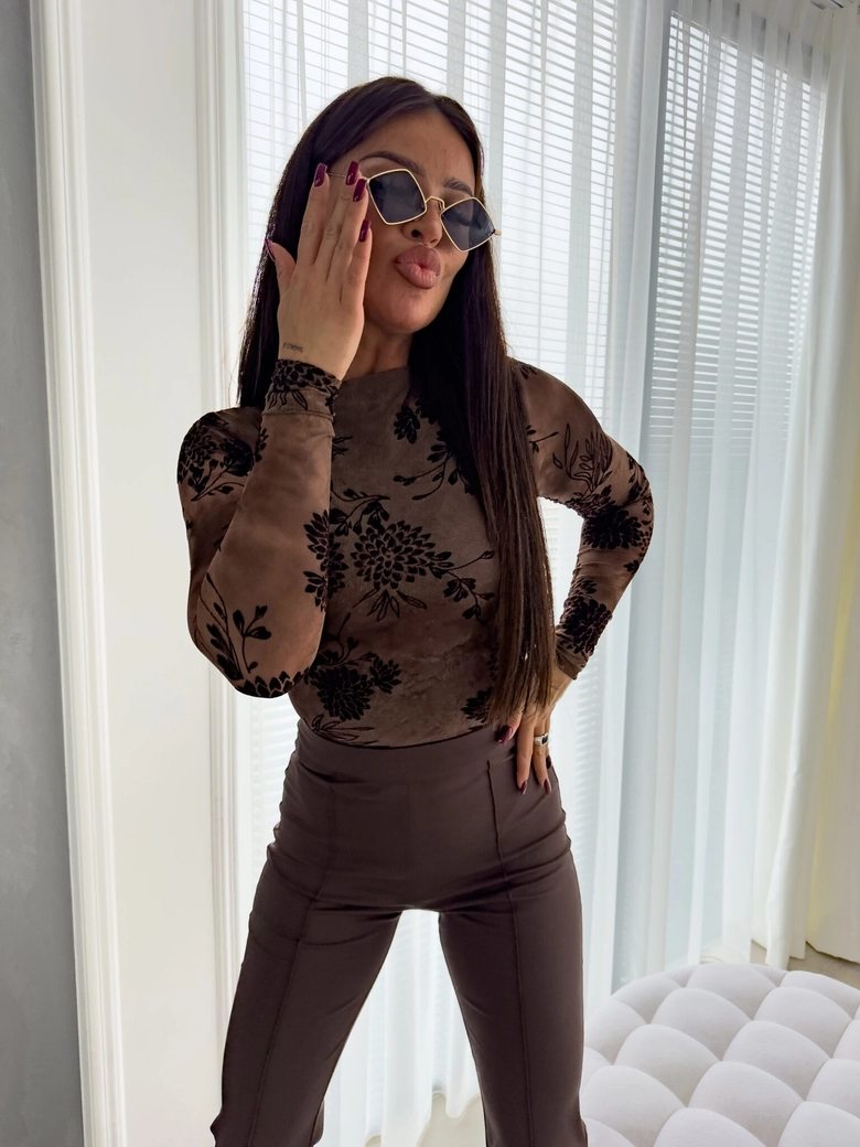 Bluzka SKIN IV transparent print flock – czekoladowa C18530
