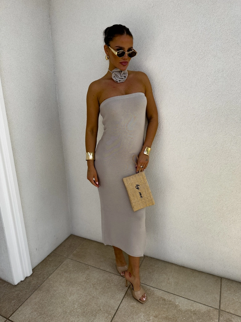 Sukienka SPAIN z kwiatkiem - taupe