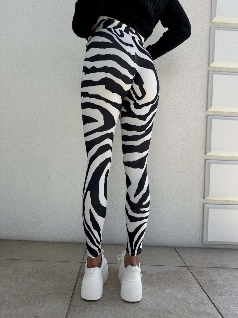 Legginsy GYM print zebra – biało-czarna