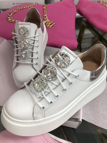 Sneakersy na wysokiej podeszwie białe Diamonds I549