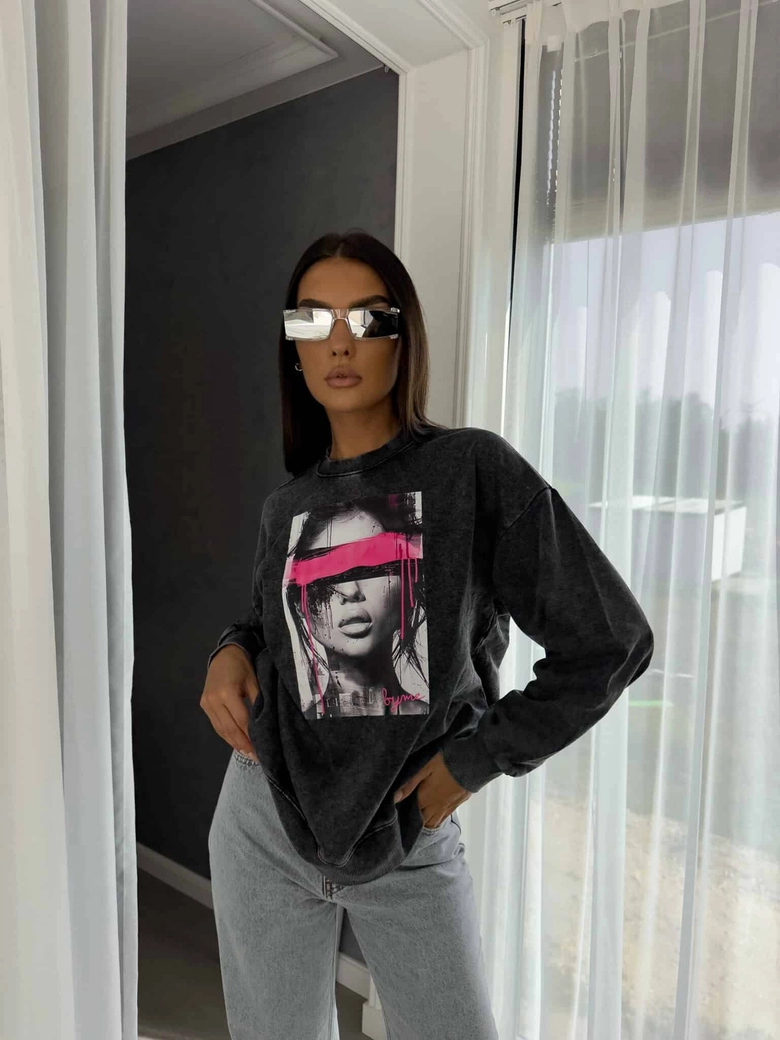 Dekatyzowana bluza LOCK - czarna