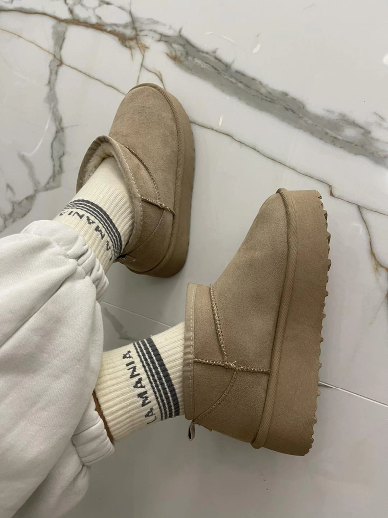 Buty emu śniegowce na platformie beżowe I606