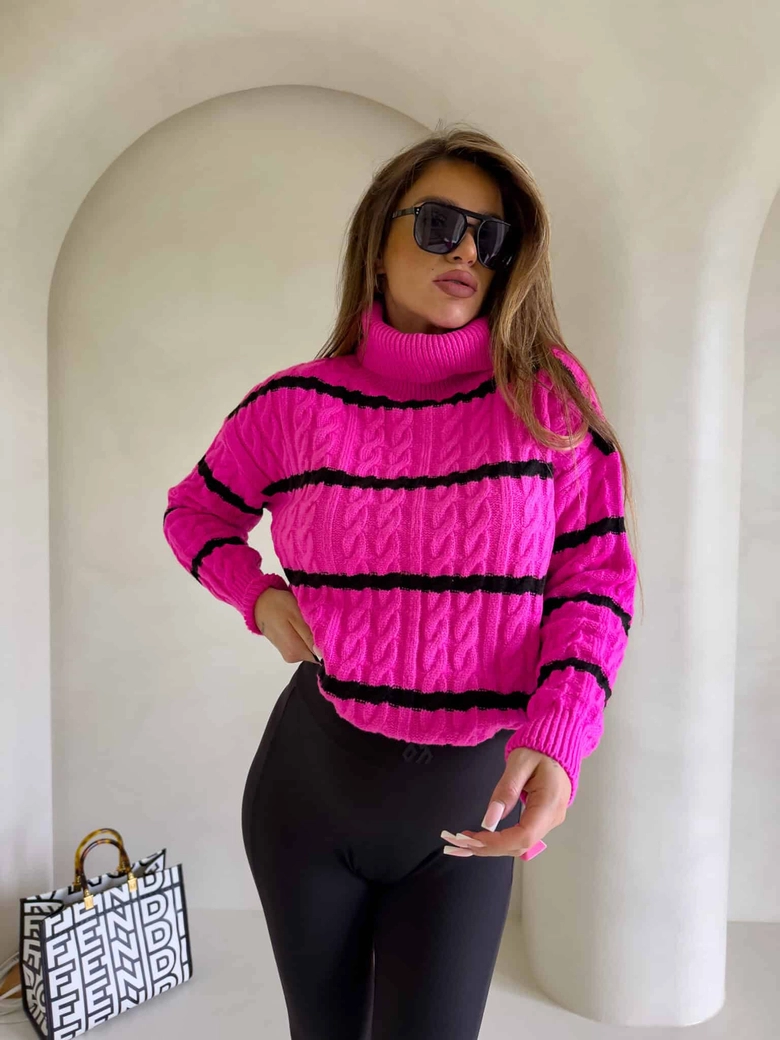 Sweter golf INKO pasy - mocny róż