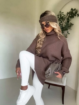 Sweter golf LAVER - mleczna czekolada