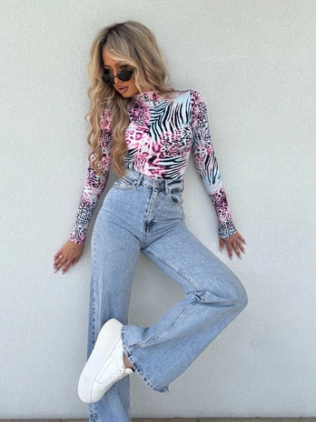 Bluzka SKIN print animal – miętowo-różowy