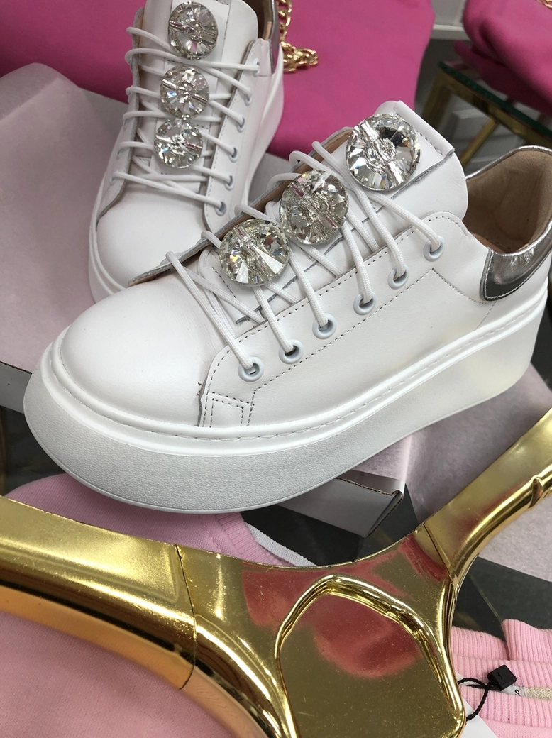 Sneakersy na wysokiej podeszwie białe Diamonds I549